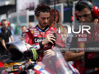 Francesco Bagnaia of Italy and the Ducati Lenovo Team looks on prior to the race of the MotoGP of Emilia Romagna at Misano World Circuit in...