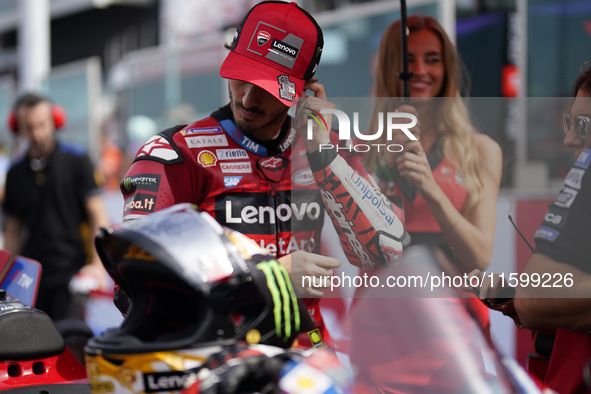 Francesco Bagnaia of Italy and the Ducati Lenovo Team looks on prior to the race of the MotoGP of Emilia Romagna at Misano World Circuit in...