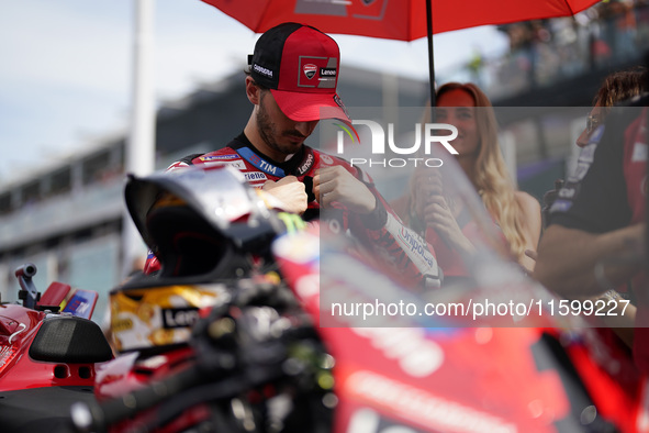 Francesco Bagnaia of Italy and the Ducati Lenovo Team looks on prior to the race of the MotoGP of Emilia Romagna at Misano World Circuit in...