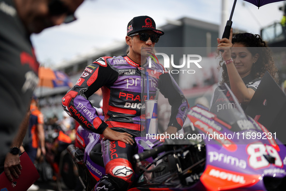 Jorge Martin of Spain and Prima Pramac Racing looks on prior to the race of the MotoGP of Emilia Romagna at Misano World Circuit in Misano A...