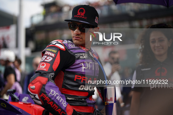 Jorge Martin of Spain and Prima Pramac Racing looks on prior to the race of the MotoGP of Emilia Romagna at Misano World Circuit in Misano A...