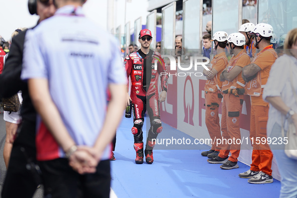 Francesco Bagnaia of Italy and the Ducati Lenovo Team looks on prior to the race of the MotoGP of Emilia Romagna at Misano World Circuit in...