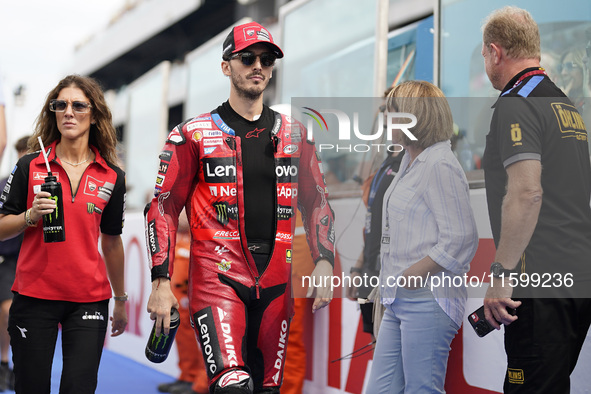 Francesco Bagnaia of Italy and the Ducati Lenovo Team looks on prior to the race of the MotoGP of Emilia Romagna at Misano World Circuit in...