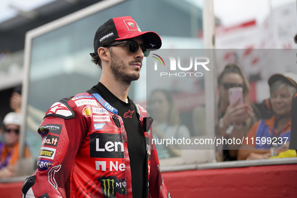 Francesco Bagnaia of Italy and the Ducati Lenovo Team looks on prior to the race of the MotoGP of Emilia Romagna at Misano World Circuit in...