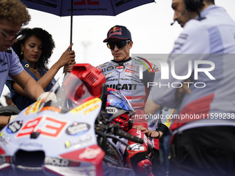 Marc Marquez of Spain and Gresini Racing MotoGP looks on prior to the race of the MotoGP of Emilia Romagna at Misano World Circuit in Misano...