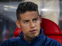 James Rodriguez of Rayo Vallecano sits on the bench during the La Liga EA Sports 2024/25 football match between Rayo Vallecano and Atletico...