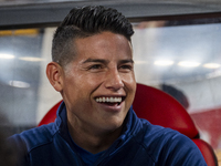 James Rodriguez of Rayo Vallecano sits on the bench during the La Liga EA Sports 2024/25 football match between Rayo Vallecano and Atletico...