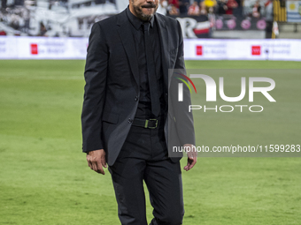 Diego Pablo Simeone, head coach of Atletico de Madrid, gets into the field during the La Liga EA Sports 2024/25 football match between Rayo...