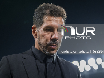 Diego Pablo Simeone, head coach of Atletico de Madrid, gets into the field during the La Liga EA Sports 2024/25 football match between Rayo...