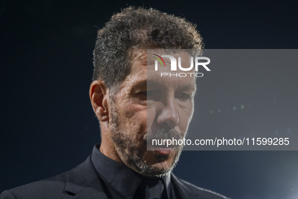 Diego Pablo Simeone, head coach of Atletico de Madrid, gets into the field during the La Liga EA Sports 2024/25 football match between Rayo...