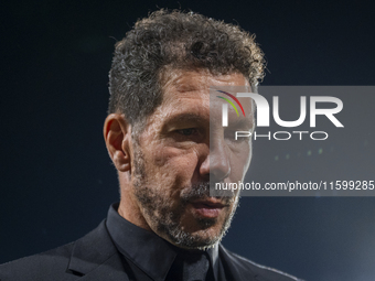 Diego Pablo Simeone, head coach of Atletico de Madrid, gets into the field during the La Liga EA Sports 2024/25 football match between Rayo...