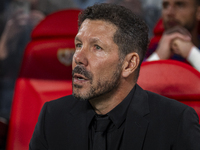 Diego Pablo Simeone, head coach of Atletico de Madrid, sits on the bench during the La Liga EA Sports 2024/25 football match between Rayo Va...