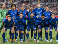 Players of Atletico de Madrid pose for the official photo during the La Liga EA Sports 2024/25 football match between Rayo Vallecano and Atl...