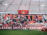 A general view inside the stadium as the fans display a tifo in the stand prior to the Bundesliga match between Bayer 04 Leverkusen and VfL...