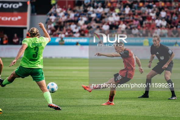 Florian Wirtz of Bayer 04 Leverkusen is seen during the Bundesliga match between Bayer 04 Leverkusen and VfL Wolfsburg at Bay Arena in Lever...