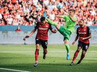 Patrik Schick of Bayer 04 Leverkusen is in action during the Bundesliga match between Bayer 04 Leverkusen and VfL Wolfsburg at Bay Arena in...