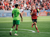 Florian Wirtz of Bayer 04 Leverkusen celebrates his goal during the Bundesliga match between Bayer 04 Leverkusen and VfL Wolfsburg at Bay Ar...