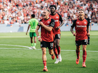 Florian Wirtz of Bayer 04 Leverkusen celebrates his goal during the Bundesliga match between Bayer 04 Leverkusen and VfL Wolfsburg at Bay Ar...