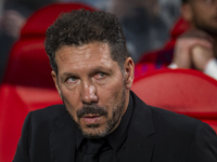 Diego Pablo Simeone, head coach of Atletico de Madrid, sits on the bench during the La Liga EA Sports 2024/25 football match between Rayo Va...