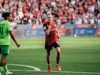 Florian Wirtz of Bayer 04 Leverkusen celebrates his goal during the Bundesliga match between Bayer 04 Leverkusen and VfL Wolfsburg at Bay Ar...