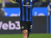 Federico Dimarco of Inter FC celebrates after a goal during the Italian Serie A football match between Inter FC and AC Milan in Milan, Italy...