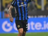 Federico Dimarco of Inter FC celebrates after a goal during the Italian Serie A football match between Inter FC and AC Milan in Milan, Italy...