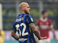 Federico Dimarco of Inter FC celebrates after a goal during the Italian Serie A football match between Inter FC and AC Milan in Milan, Italy...