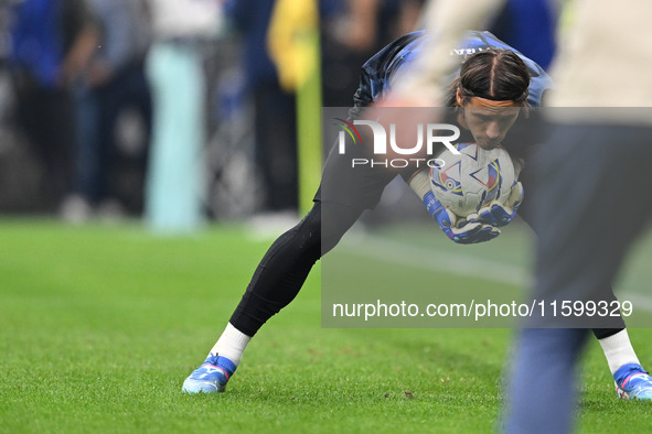 Yann Sommer of Inter FC warms up prior to the Italian Serie A football match between Inter FC and AC Milan in Milan, Italy, on September 22,...