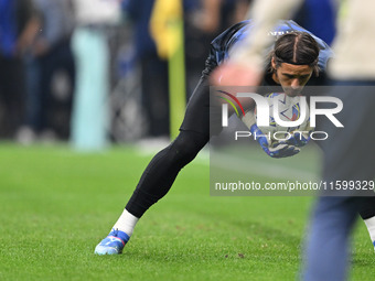 Yann Sommer of Inter FC warms up prior to the Italian Serie A football match between Inter FC and AC Milan in Milan, Italy, on September 22,...