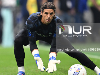 Yann Sommer of Inter FC warms up prior to the Italian Serie A football match between Inter FC and AC Milan in Milan, Italy, on September 22,...