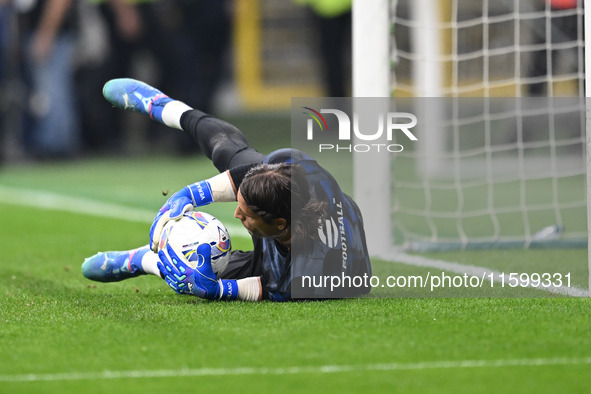 Yann Sommer of Inter FC warms up prior to the Italian Serie A football match between Inter FC and AC Milan in Milan, Italy, on September 22,...