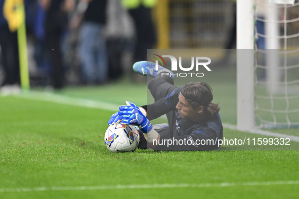 Yann Sommer of Inter FC warms up prior to the Italian Serie A football match between Inter FC and AC Milan in Milan, Italy, on September 22,...