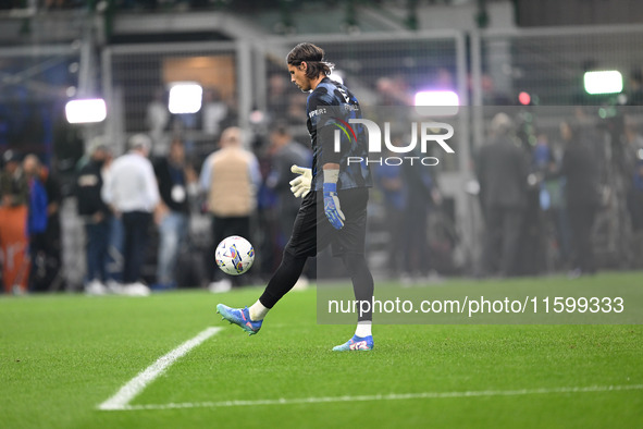 Yann Sommer of Inter FC warms up prior to the Italian Serie A football match between Inter FC and AC Milan in Milan, Italy, on September 22,...