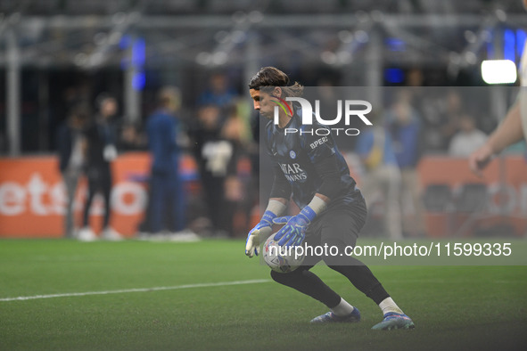 Yann Sommer of Inter FC warms up prior to the Italian Serie A football match between Inter FC and AC Milan in Milan, Italy, on September 22,...