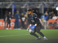 Yann Sommer of Inter FC warms up prior to the Italian Serie A football match between Inter FC and AC Milan in Milan, Italy, on September 22,...