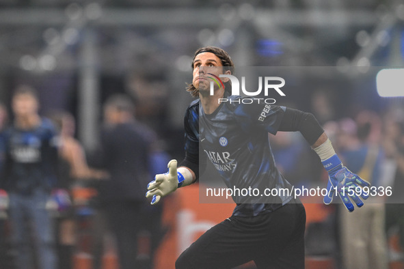 Yann Sommer of Inter FC warms up prior to the Italian Serie A football match between Inter FC and AC Milan in Milan, Italy, on September 22,...