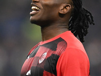 Rafael Leao of AC Milan warms up prior to the Italian Serie A football match between Inter FC and AC Milan in Milan, Italy, on September 22,...