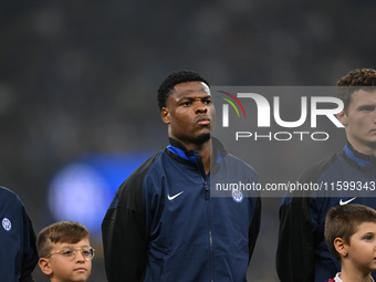 Denzel Dumfries of Inter FC during the Italian Serie A football match between Inter FC and AC Milan in Milan, Italy, on September 22, 2024,...