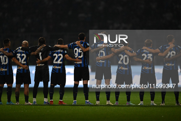 A minute of silence takes place during the Italian Serie A football match between Inter FC and AC Milan in Milan, Italy, on September 22, 20...