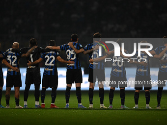 A minute of silence takes place during the Italian Serie A football match between Inter FC and AC Milan in Milan, Italy, on September 22, 20...