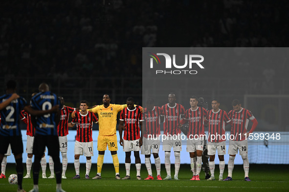 A minute of silence takes place during the Italian Serie A football match between Inter FC and AC Milan in Milan, Italy, on September 22, 20...