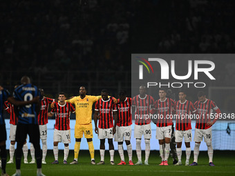 A minute of silence takes place during the Italian Serie A football match between Inter FC and AC Milan in Milan, Italy, on September 22, 20...