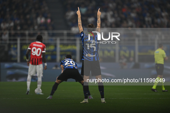 Francesco Acerbi of Inter FC during the Italian Serie A football match between Inter FC and AC Milan in Milan, Italy, on September 22, 2024,...