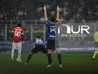 Francesco Acerbi of Inter FC during the Italian Serie A football match between Inter FC and AC Milan in Milan, Italy, on September 22, 2024,...