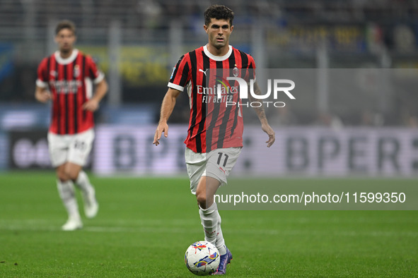 Christian Pulisic of AC Milan during the Italian Serie A football match between Inter FC and AC Milan in Milan, Italy, on September 22, 2024...