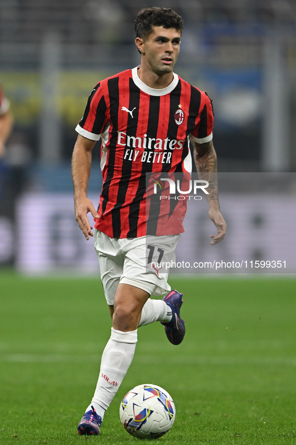 Christian Pulisic of AC Milan during the Italian Serie A football match between Inter FC and AC Milan in Milan, Italy, on September 22, 2024...