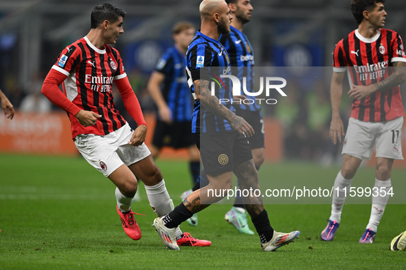 Alvaro Morata of AC Milan during the Italian Serie A football match between Inter FC and AC Milan in Milan, Italy, on September 22, 2024, at...