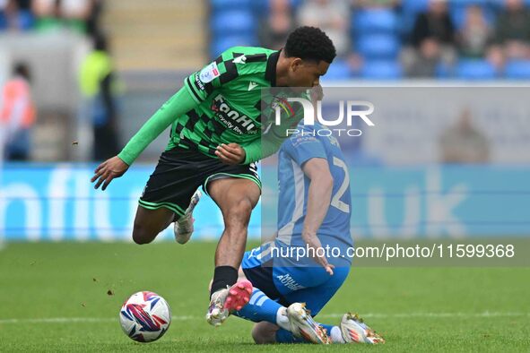 Lino Sousa (3 Bristol Rovers) is challenged by Jack Sparkes (21 Peterborough United) during the Sky Bet League 1 match between Peterborough...