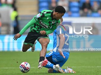 Lino Sousa (3 Bristol Rovers) is challenged by Jack Sparkes (21 Peterborough United) during the Sky Bet League 1 match between Peterborough...