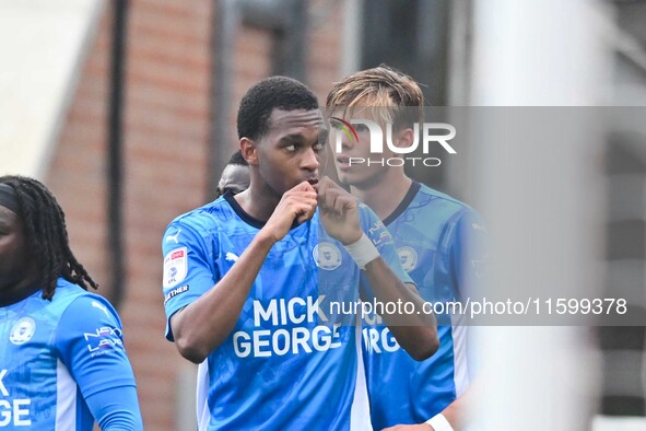 Malik Mothersille (7 Peterborough United) celebrates after scoring the team's third goal during the Sky Bet League 1 match between Peterboro...